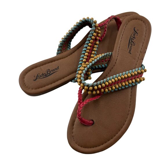 Lucky Brand Women's Beaded Thong Sandals Size 8 rainbow colorful - Picture 1 of 4
